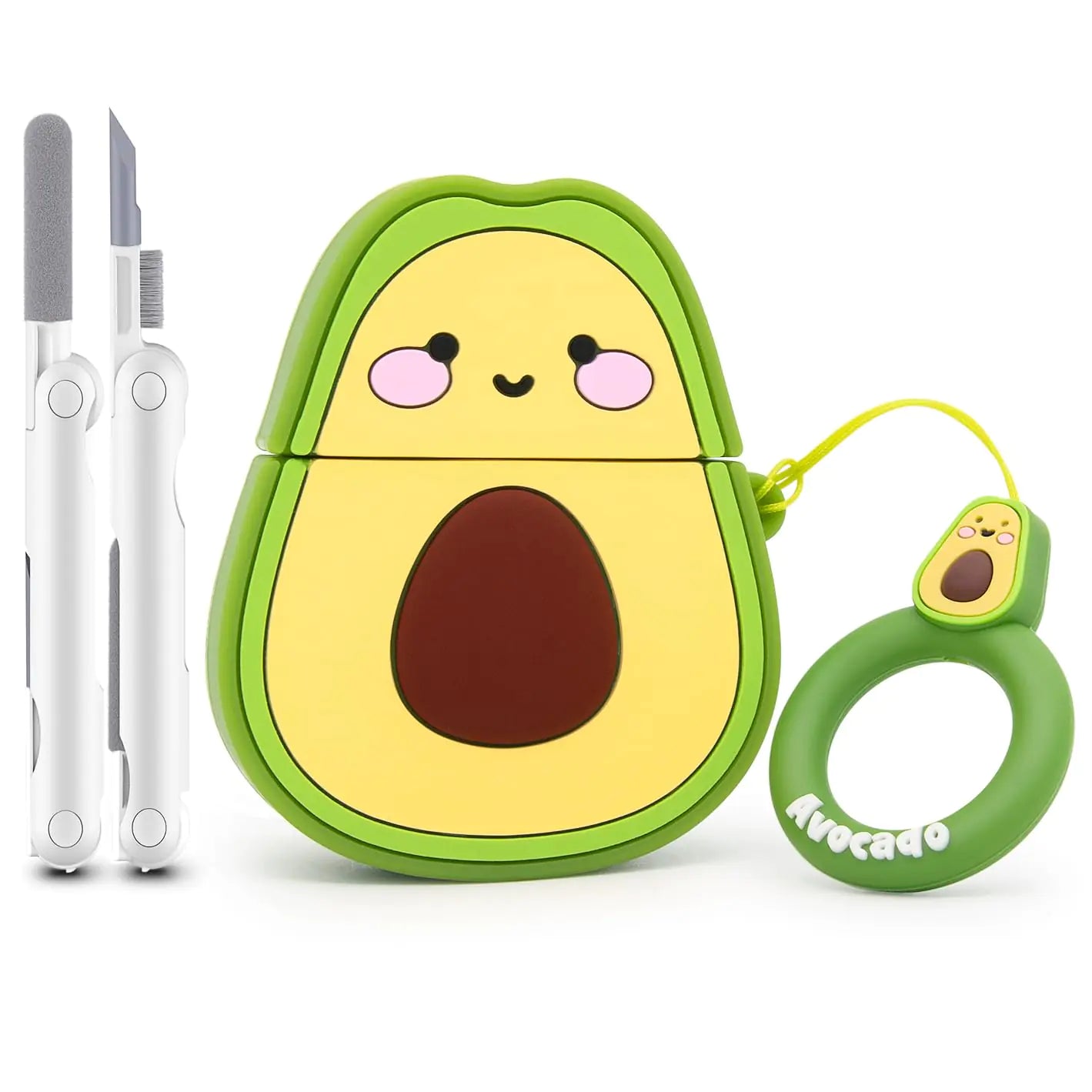 Dumkery Cute Airpods Case Avocado Airpods 2 Case 3D Fruit Airpods 1st Generation Case Airpods 2nd Generation Shockproof Silicone Charging Case with Cleaner Kit and Keychain for Girls Boys Women